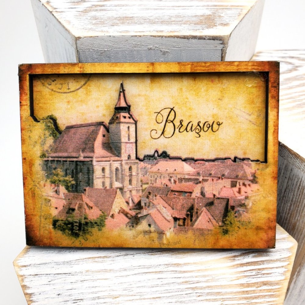 Brasov Romania Wood Fridge Magnet Travel Souvenir Collection Town Hall Square 3D